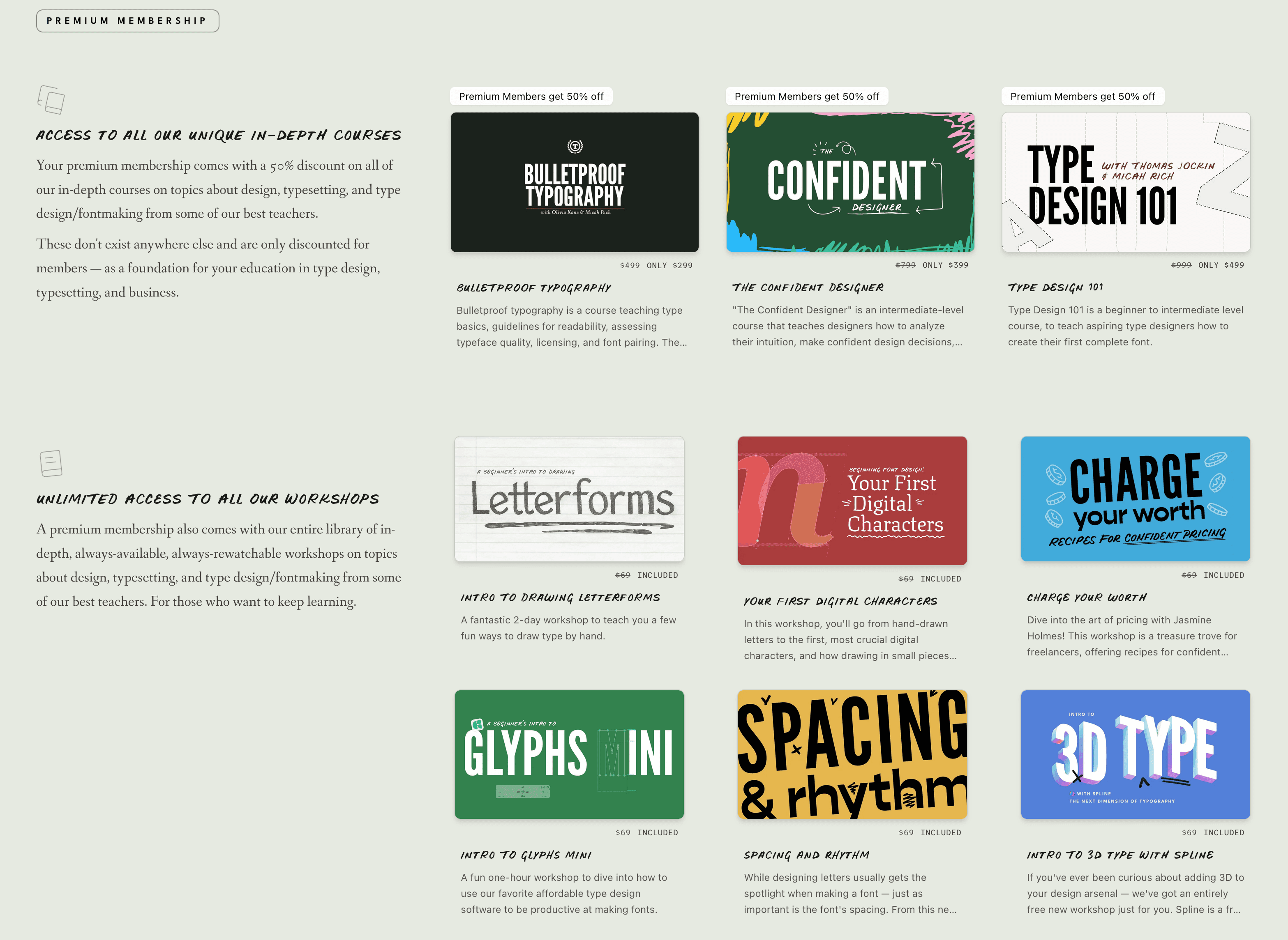 Typography education platform with courses: Bulletproof Typography, Type Design 101, Confident Designer