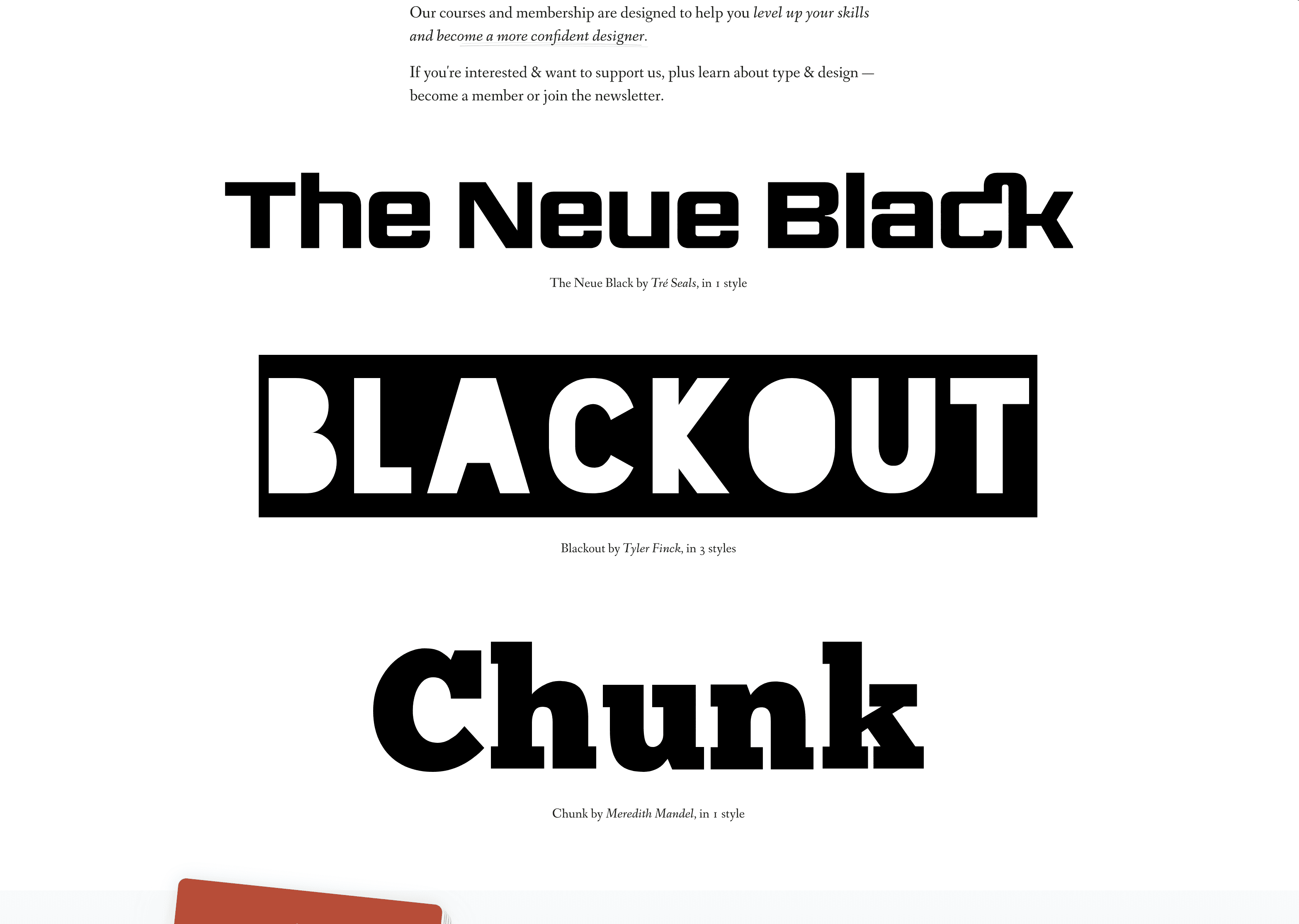 League font specimens showing gallery-level presentation and curation standards