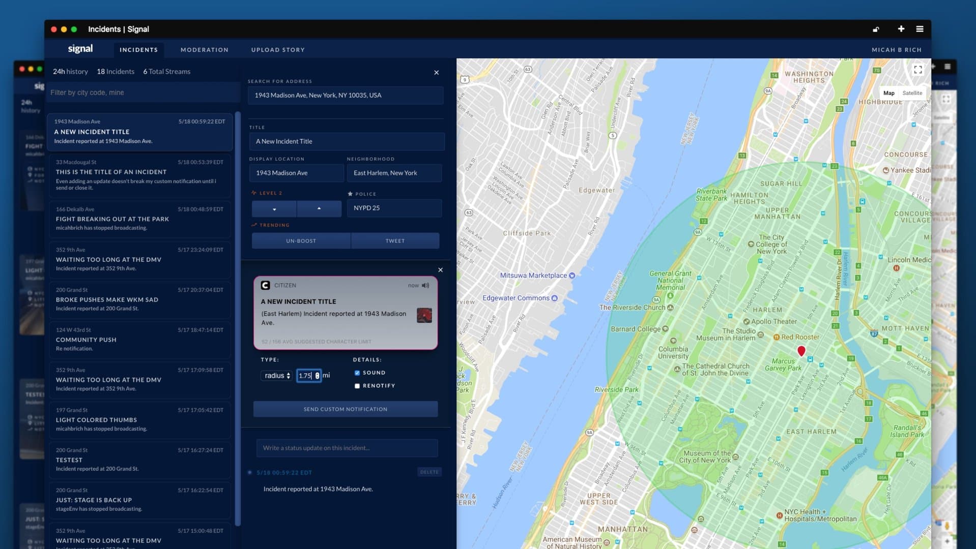 Citizen app emergency alert interface
