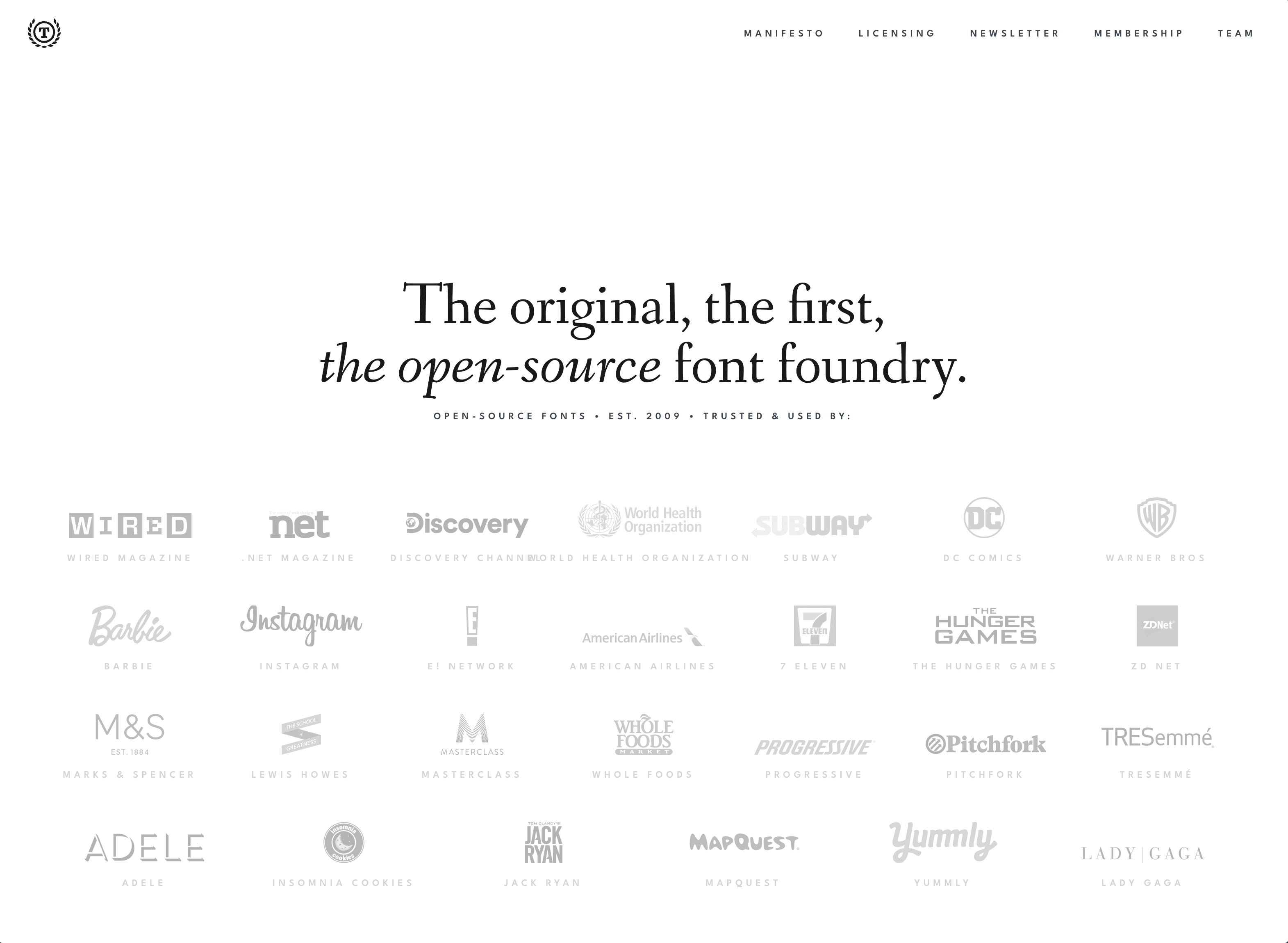 Major brands using League fonts: NBCUniversal, Instagram, Whole Foods, Lady Gaga, Obama campaign