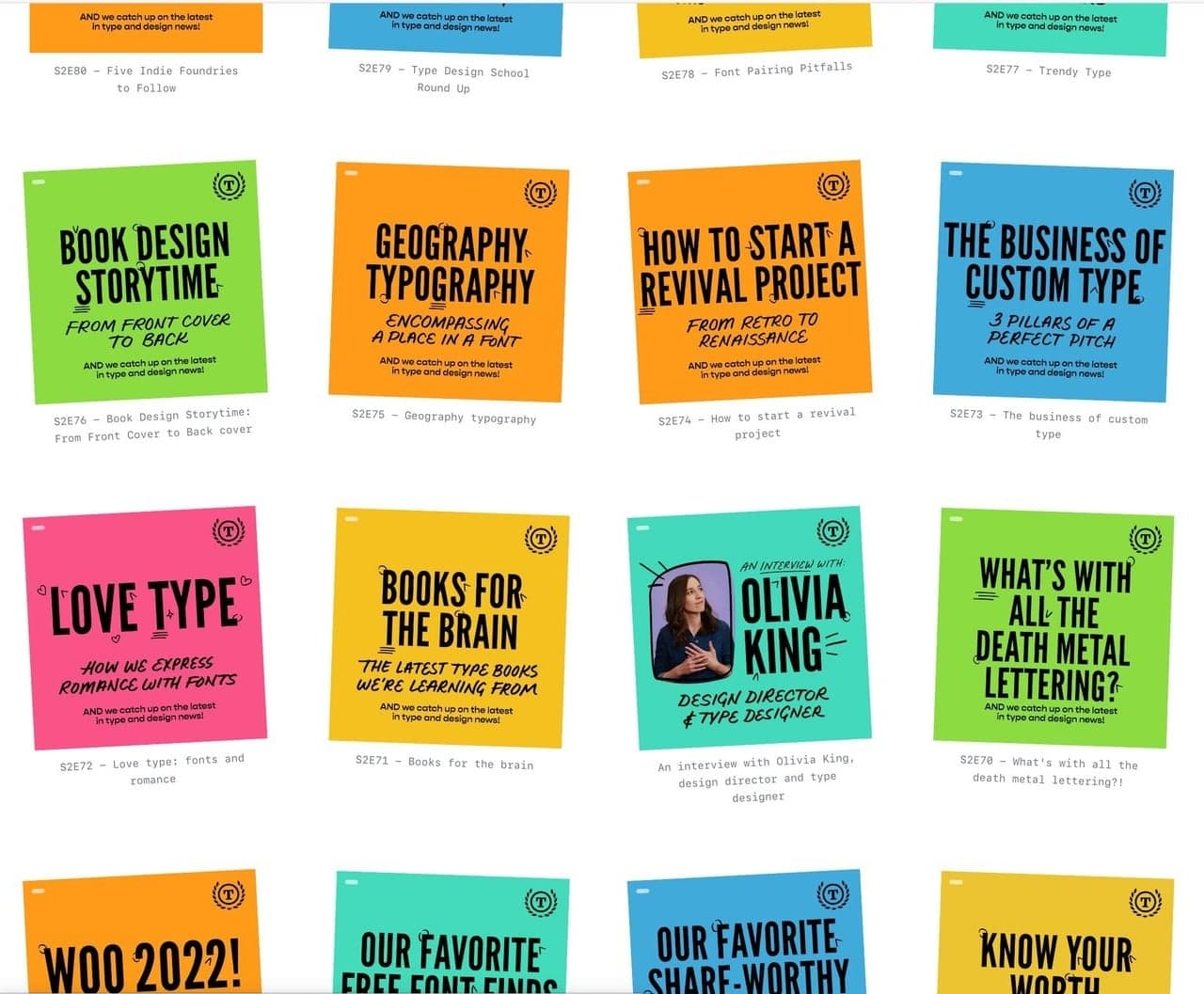 141 podcast episodes on typography topics with Olivia Kane