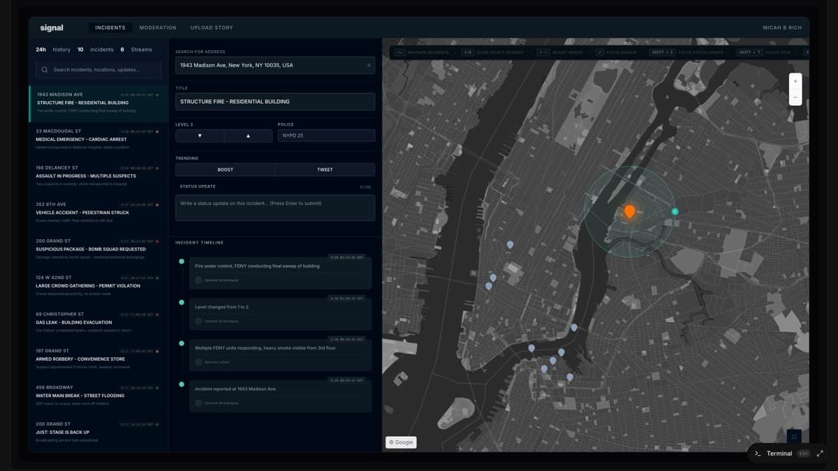 Signal incident management dashboard