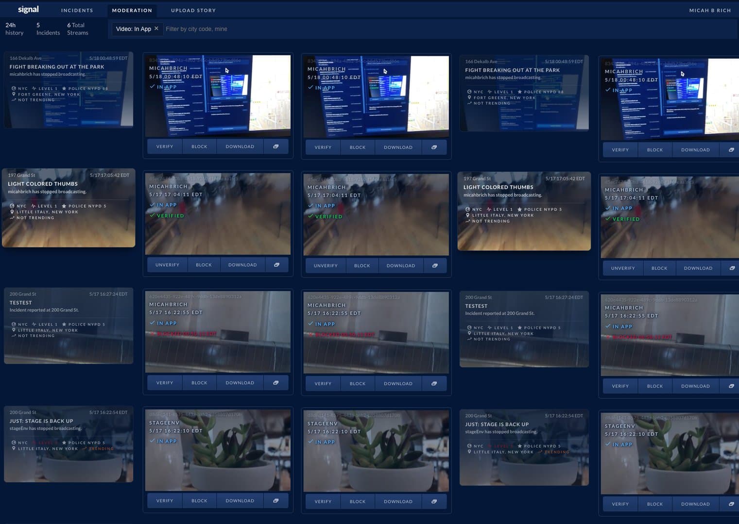 Signal live video monitoring layout